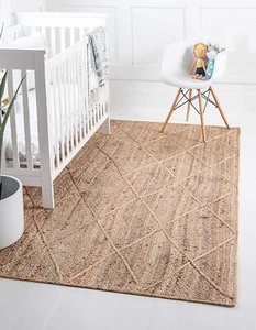 Handmade Natural Jute Area Rug Natural Color Braided Bohemian Home Decor Rugs - Picture 1 of 8