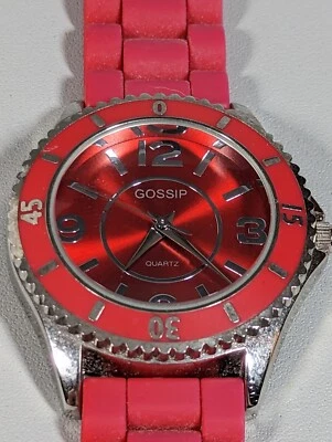 Gossip Red Dial Round Silver Tone Case Red Silicone Band Watch - Image 1 of 4