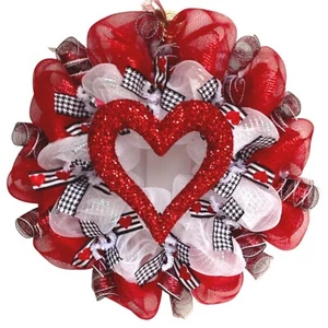 Glittering Red Valentine Heart Deco Mesh Wreath - Picture 1 of 4