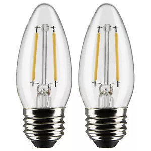 2 Pack Satco S21701 LED Filament Bulbs B11 2.5W =25W Medium E26 2700K Warm White - Picture 1 of 5