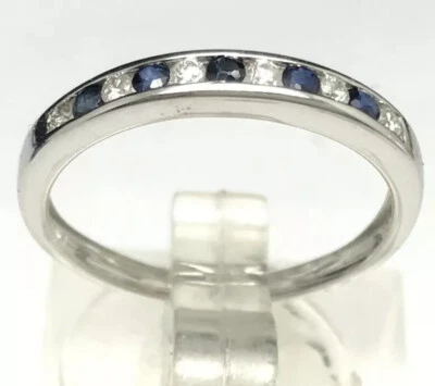 sapphire diamond half eternity ring 9ct white gold, uk size L (smallish). New. - Image 1 of 4