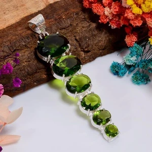 Green Peridot Gemstone 925 Sterling Silver Handmade Jewelry Pendant Size 3" - Picture 1 of 7