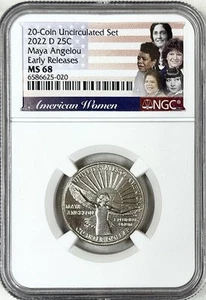 2022 D MAYA ANGELOU QUARTER NGC MS68 WOMENS QUARTER SERIES - Picture 1 of 2