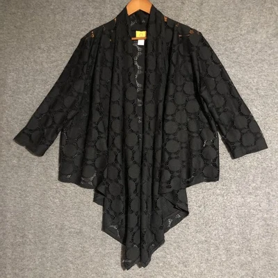 Ruby Rd Cardigan Womens L Black lace Drape Open Front Layering Top Witchigoth - Image 1 of 4