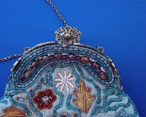 Blue Beaded Evening Bag with Chain Handle 90s Vintage Party Handbag - Picture 1 of 6