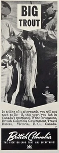 Columbia Británica Vacaciones-Tierra Trucha Pescadores Viaje Vintage Anuncio Impreso 1940 - Imagen 1 de 4