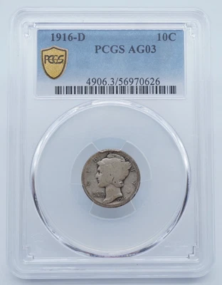 1916-D Mercury Silver Dime PCGS AG03 Gold Shield Label - U2423 - Image 1 of 4