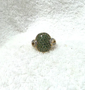 Ladies 10kt Yellow Gold Green and White Diamond Pave Ring - Picture 1 of 8