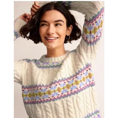 Suéter Boden XS para mujer cálido marfil tejido con cable isla justa mezcla de lana K0879 nuevo con etiquetas Foto 1 de 4