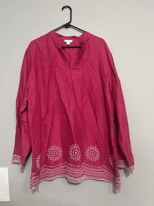 Túnica Charter Club 100% Lino Rosa Bordada Vacaciones Playa Costera Talla 22W - Imagen 1 de 6