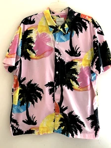 AMERICAN EAGLE XL 100% COTTON SHORT SLEEVE BOXY HAWAIIAN PINK SHIRT EUC - Picture 1 of 4