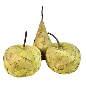 Crate & Barrel Boho Palm Frond Basketweave Decorative Fruit/Pears Decor/Set of 3 - Picture 1 of 5