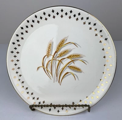 De colección. 9 in. Plato de cena de trigo dorado a prueba de horno de oro 22K Foto 1 de 4