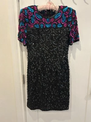 Vintage Stenay Black Silk Beaded Dress — 第 1/4 张图片