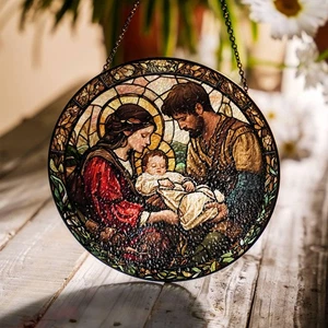 Weihnachtskrippe Buntglas Sonnenfänger, christliche Kunst, Weihnachten Wohndeko - Bild 1 von 8