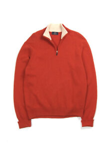 Vintage Boggi Milano Orange Pure Wool Zip Neck Sweater Sz L Made in Italy