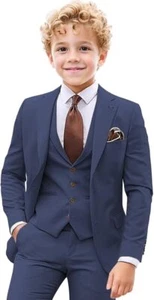 Boys Suits 3 Piece Formal Slim Fit Wedding Party Tuxedo Suits for Boys Ring - Picture 1 of 42