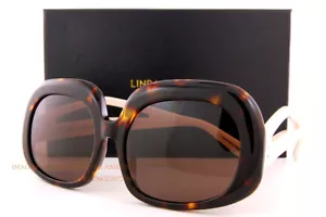 Brand New Linda Farrow Sunglasses LEA LFL/1289/C2 Dark T-Shell/Cream/Yellow Gold - Picture 1 of 5