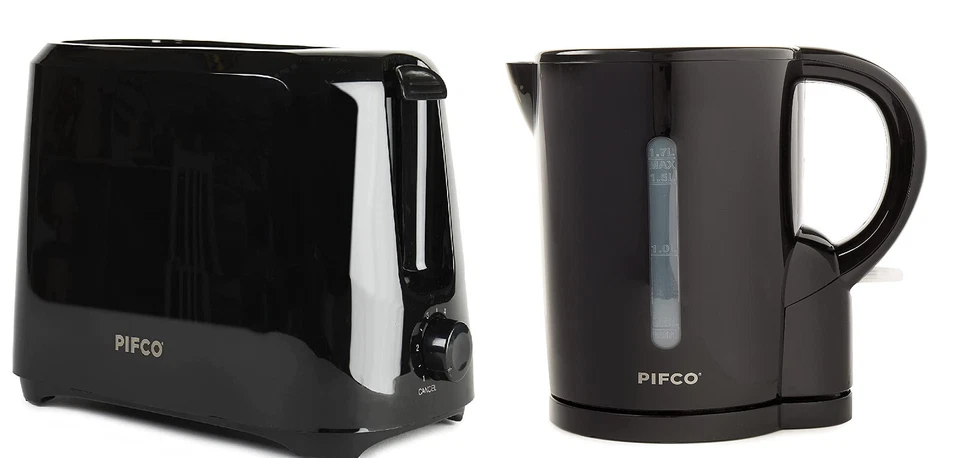 BLACK 1.7L CORDLESS JUG KETTLE & 2 SLICE TOASTER SET VARIABLE BROWNING BREAKFAST - Image 1 of 1