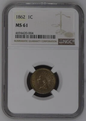 1862 NGC MS61  Indian cent - Image 1 of 2