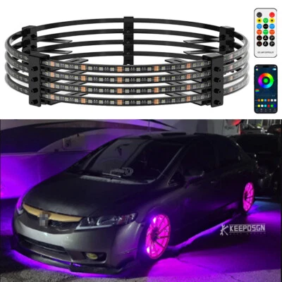 4x15.5'' RGB Wheel Ring Lights LED Rim Lights Bluetooth For Honda Civic Accord - Image 1 of 4
