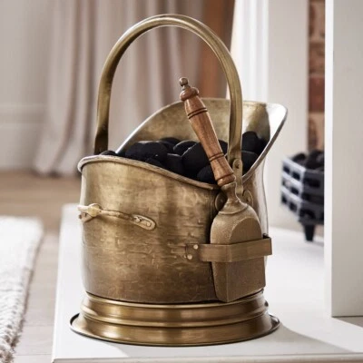 Brass Coal Bucket Kindling Log Fire Scuttle Shovel Holder Fireside Storage Hod - Image 1 of 4