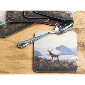 6 x Luxury Stag Coasters Set Cork Backed Lacquered Finish Christmas Gift - Picture 1 of 6