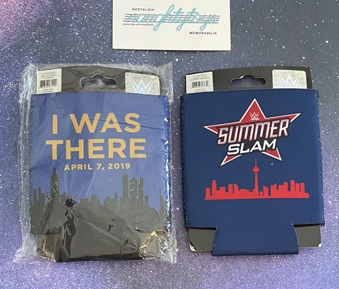 WWE Can Cooler Lot (2) Summerslam & Wrestlemania 2019 Wrestling Beer Coozy NEW Cover
