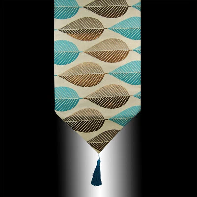 NEW ELEGANT BLUE CHOCOLATE LEAF POLYESTER TASSELS WEDDING BED TABLE RUNNER CLOTH - Image 1 of 4