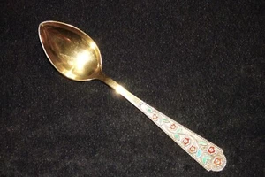 Vintage Russian 875 Silver Gold Gilt & Enamel Floral Tea Spoon Teaspoon - Picture 1 of 5