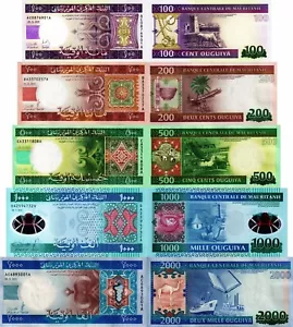 MAURITANIA - Lotto Lot 5 banconote 100/200/500/1000/2000 ouguiya - FDS UNC - Picture 1 of 1