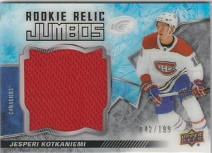 18-19 Upper Deck Ice Rookie Relic Jumbos Jersey Jesperi Kotkaniemi #ed 042/199 
