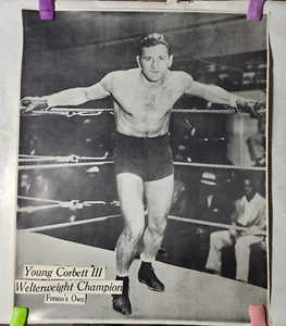 Vtg BOXING Poster - YOUNG CORBETT III in the Ring - Fresno's Own w/ Signature - Picture 1 of 15