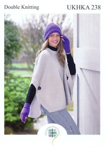 UKHKA 238 Doble Tejido Patrón Mujer Poncho Capa Guantes Sin Dedos Sombrero - Imagen 1 de 4