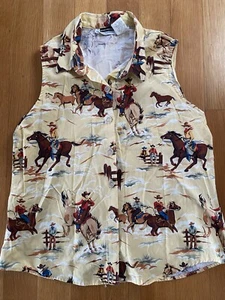 Women’s Cowboy Panhandle Slim Western Wear Large Button Down Yellow Vest Horse - Picture 1 of 4