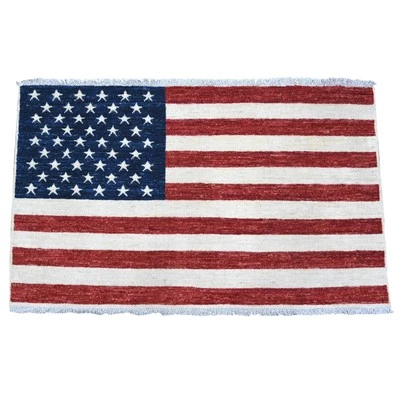 2'5"x4' Red American Flag Hand Knotted Soft Wool Wall Hanging Rug G89808 - Image 1 of 4