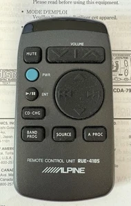 Alpine Remote Control Unit RUE-4185 For CDA-7965-7864-7863-7862 with CDA Manual - Picture 1 of 3
