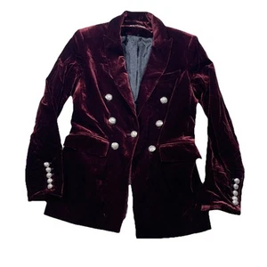Chaqueta Blazer Veronica Barba Gaya Terciopelo Dickey Merlot Talla Mediana Borgoña J4E - Imagen 1 de 6