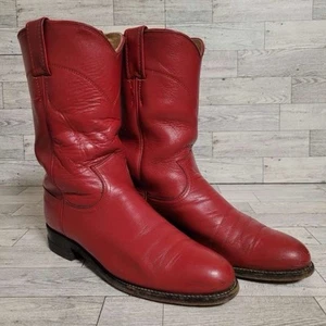 Women's Justin Western Red Leather Rodeo Roper Cowboy Boots Size 7 B USA Made - Picture 1 of 9