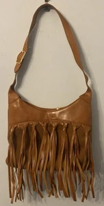 Fringe Hobo Brown Leather Shoulder Bag Purse Festival Boho Western Vintage Italy - Picture 1 of 9