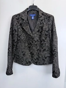 Giacca blazer vintage Evan Picone donna 10 nero floreale velluto colletto intagliato - Foto 1 di 9