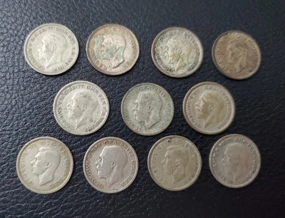 Лот из 11 - Sixpence 1921-1942 (50% серебра) - Изображение 1 из 2
