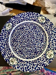 Vintage Neiman Marcus cachi e pergamene su piatto blu 10,5” made in Japan - Foto 1 di 7