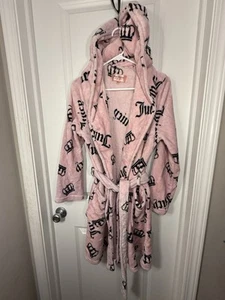 Albornoz suave con capucha Juicy Couture, logotipo de corona, ropa de dormir rosa para mujer talla L/XL - Imagen 1 de 8