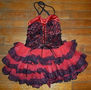 Disfraz de baile Weissman niño pequeño 2T 3T rojo negro con cordones tutú con volantes - Imagen 1 de 3