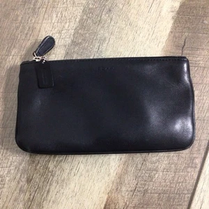 Vintage Coach Cosmetic Zip Pouch Black Leather 7.5"x4" - Picture 1 of 14