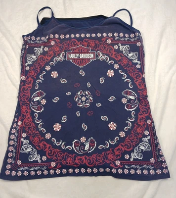 Harley-Davidson Mujer 2X Bandana Cami Top Azul Rojo Paisley Nogal Gráfico NC Foto 1 de 4