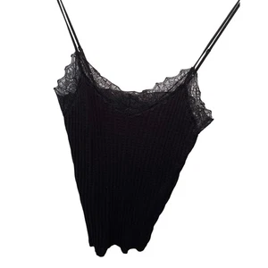 Moda International LG schwarz Spitze Trägertop Baumwolle Kaschmirmischung ärmellos Tank - Bild 1 von 4