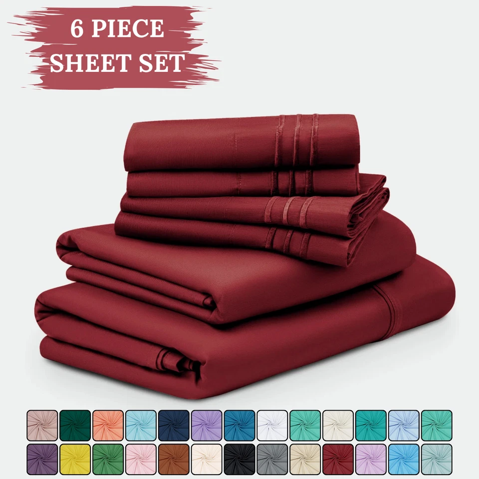 Juego de sábanas premium de 6 piezas para hotel de lujo ultra suaves de bolsillo profundo juego de sábanas Foto 1 de 1