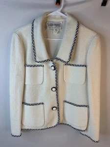 Vtg Castleberry London Cream Navy Tweed Blazer w 4 Pockets Size 10 US Made - Picture 1 of 6